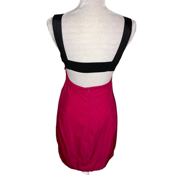 Yigal Azrouel NY Dress 6 Black Fuchsia Pockets Sleeveless Open Back - Picture 2 of 12